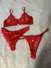 VTG Beautiful Red Satin Bra And Satin Panties Set Size L