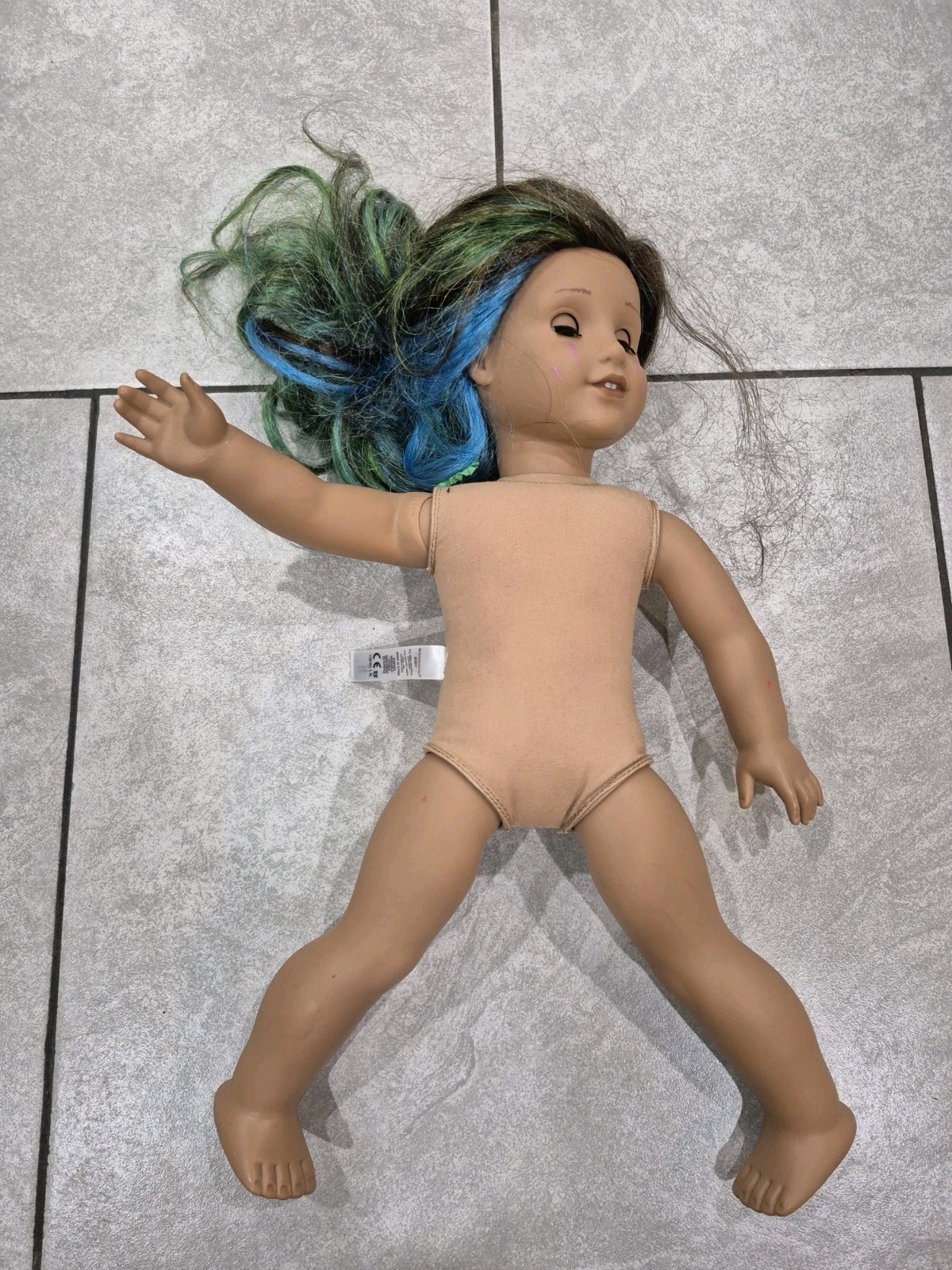 American Girl Doll Black Green Hair Preowned 