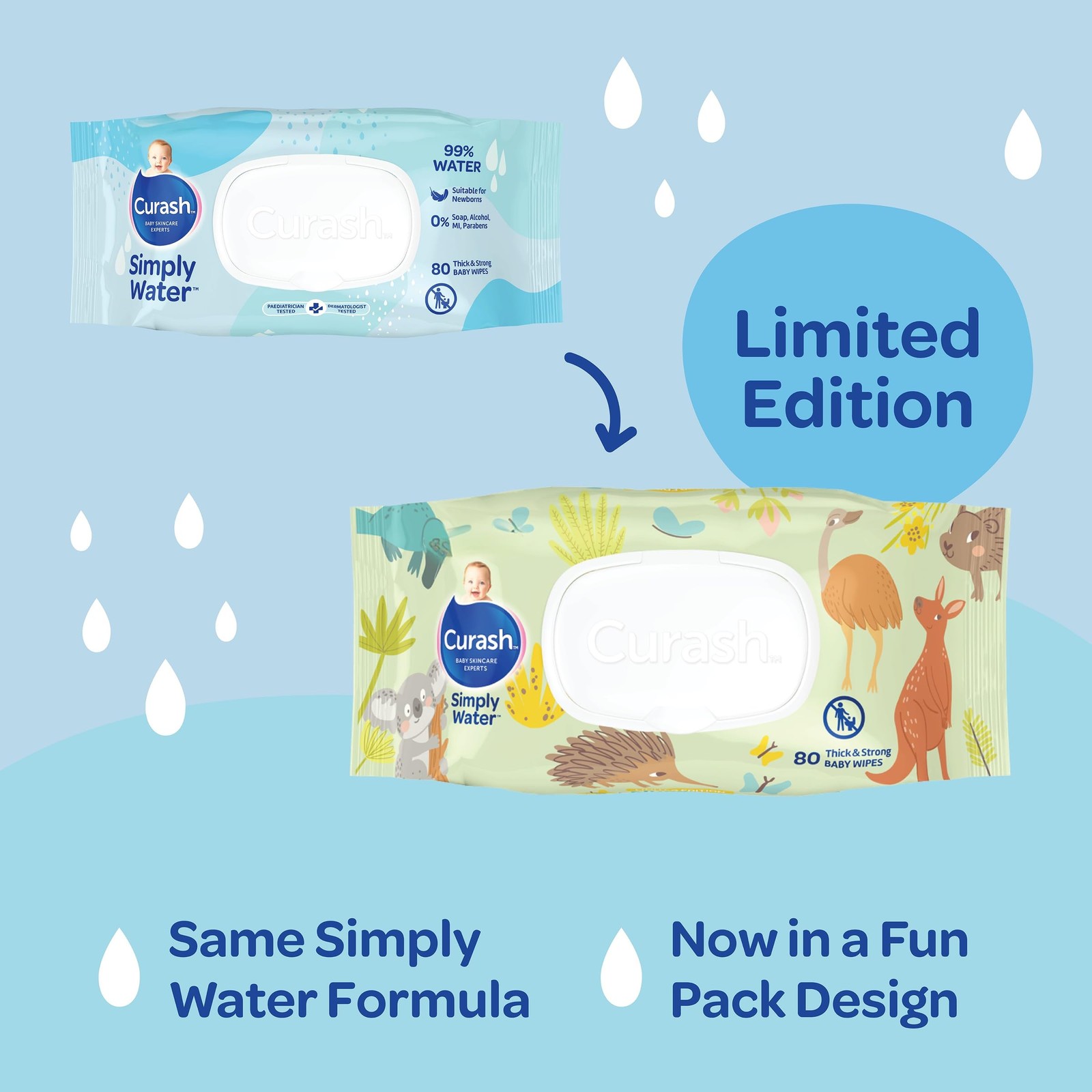 New Formula Curash Simply Water Baby Wet Wipes Nursery Designs 12 x 80 Pack — image 12