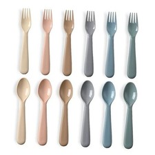 12 Pieces Toddler Utensils Set, Plastic Spoons and Forks Set for Kids, Neutral