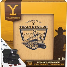 , Yellowstone Mexican Train Dominoes Set, Classic Family Tile Board Game in Wood