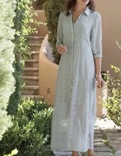 Soft Surroundings Ibiza Georgette Embroidered Maxi Shirt Dress Sz 1X Gray Sheer