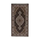 2'5"x4'8" Black Tebraz Mahi with Medallion Design Hand Knotted 175 KPSI Wool Rug