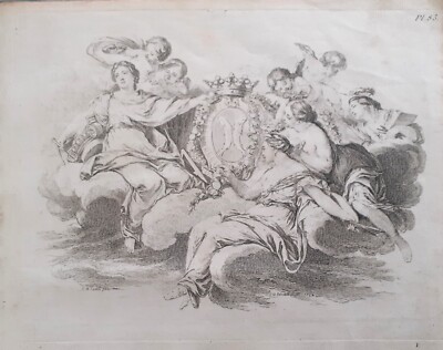 18.Jh. MUSES & PUTTI AUF WOLKEN. Von CLAUDE OLIVIER GALIMARD nach COCHIN FILS.