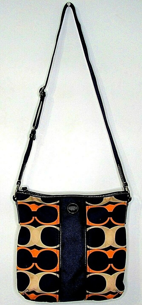 Coach Signature Linear Monogram Yellow Navy Handbag E1320 -F23920