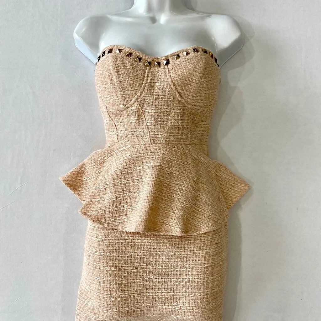 open lace back dress Women's Amela Peplum Short Sleeved Tweed Top XS/S/M/L/Customize Cream White Mean Blvd Cream White / S main image 0