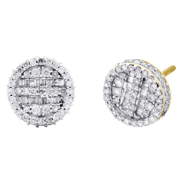 10K Gelbgold Rund & Baguette Diamant 3D Kreis Ohrstecker 10Mm Ohrringe 3/4 Karat-image