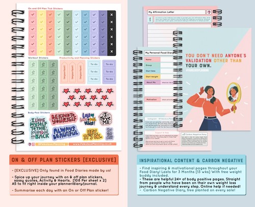 A5 CALORIE FOOD DIARY WEIGHT LOSS PINK JOURNAL LOG TRACKER BOOK FULL COLOUR 2024 - Picture 4 of 17