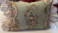 Pierre Deux Fabric 12x20 In Down Filled Pillow With Beige Ruffle