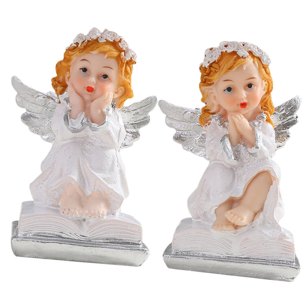 2 Pcs Fiber Optic Angel Figurine Girl Statue Desktop Decoration Baby