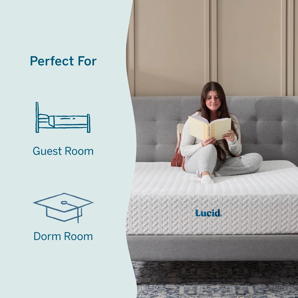 Colchón de espuma viscoelástica de gel de doble capa Lucid Refresh de 10" cama de enfriamiento firme en una caja Foto 3 de 4