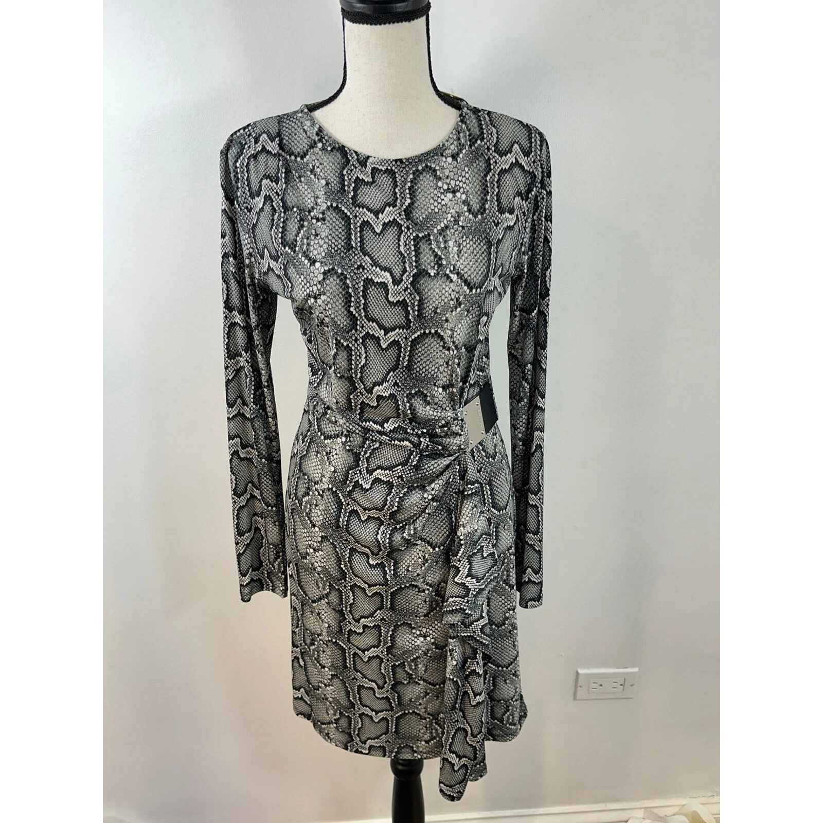 Abito Michael Kors stampa serpente manica lunga tubino dettaglio fibbia taglia S
