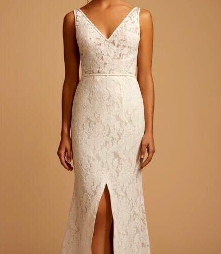 ti adora Allison Webb 7853 Fletcher Wedding Dress 10 Ivory Lace Slit V Neck