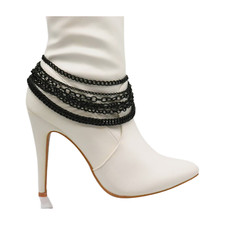 Women Black Metal Chain Boot Bracelet Anklet Shoe Wave Charm Texas Western Style