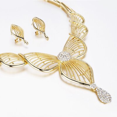 Brautschmuck Set, 4 Teile, Kostüm filigran Design Halskette, Ohrringe, Armband, Ring