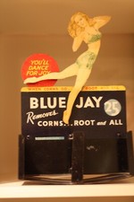 BLUE-JAY Advertising Metal Display Co. Corn Plaster Cure Salve Nodder Rocks RARE
