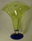 Blenko Fluted Green Cobalt Blue Fan Art Glass Wave Vase 2003 Handcrafted Signed