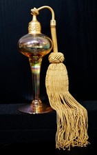 Signed Antique De VILBISS Steuben Gold Gilt Iridescent Glass Atomizer Bottle