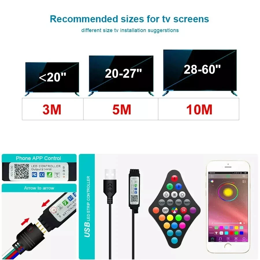 LED Strip Lights RGB Room USB Bluetooth WiFi IP65 Waterproof 5050 +Remote 5M-30M - Image 4 of 4