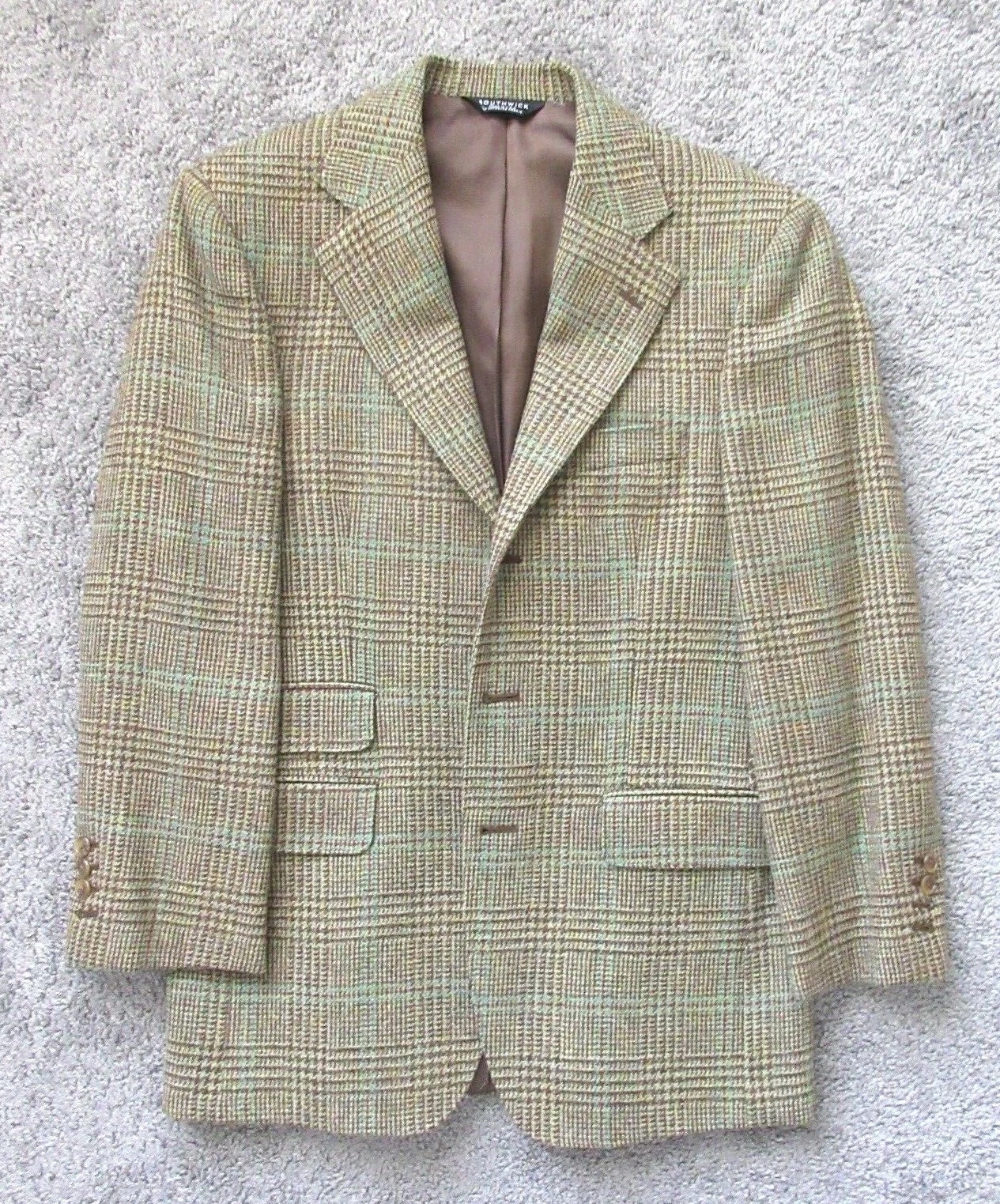 MENs 37S SOUTHWICK USA GOLD PLAID SOFT TWEED 3-B SPORT COAT BLAZER JACKET MINT