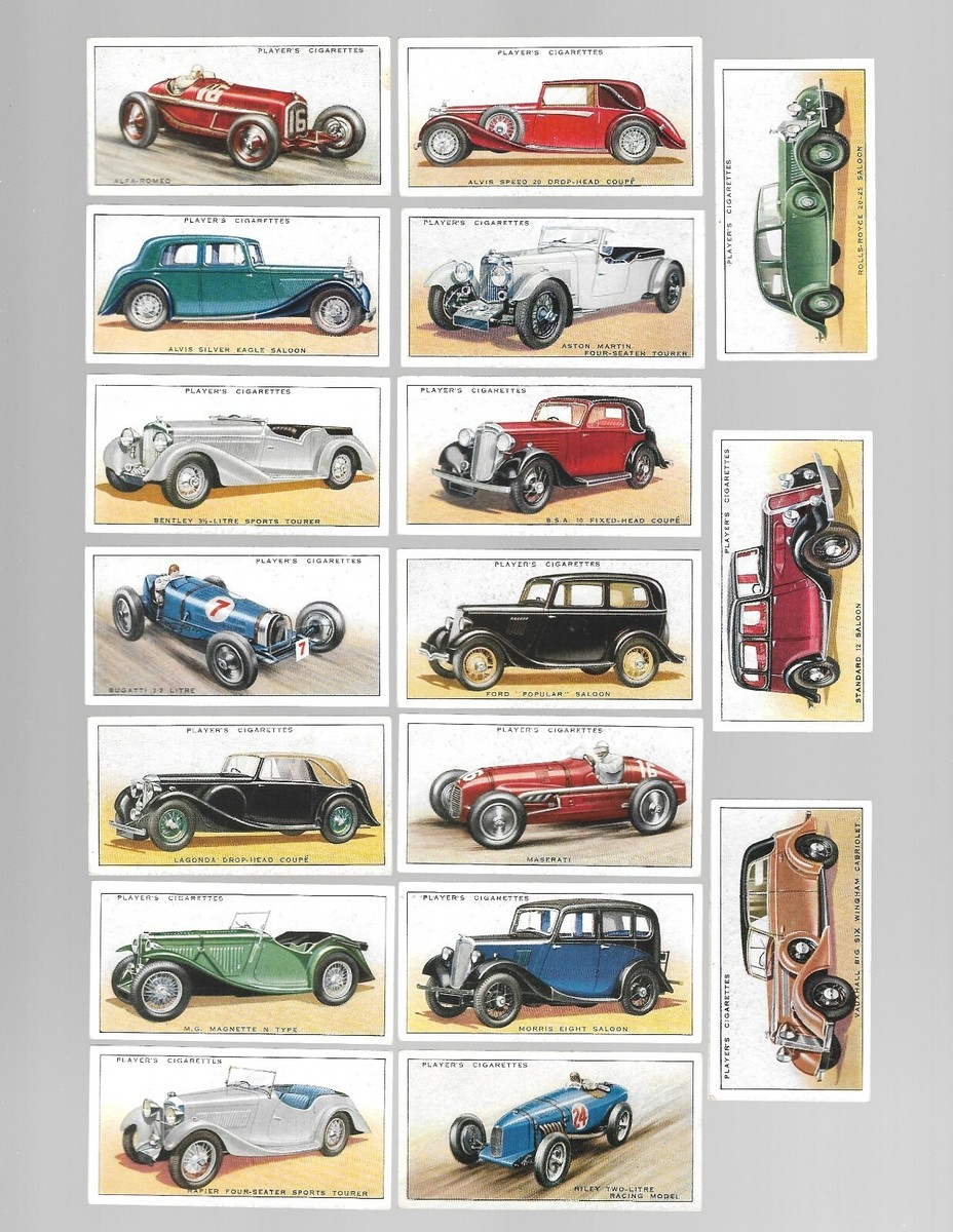 collectible cigarette cards CIGARETTE CARDS. Player Tobacco. MOTOR CARS 1st Series. (1936). (Full Set  of 50)