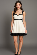 Pearl Georgina Chapman Dress Women 10 Ivory Black Romantic Pinup Balletcore Lace