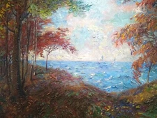 Large SAM STOLTZ Oil Painting Arts and Crafts Wooded Landscape. 1915.