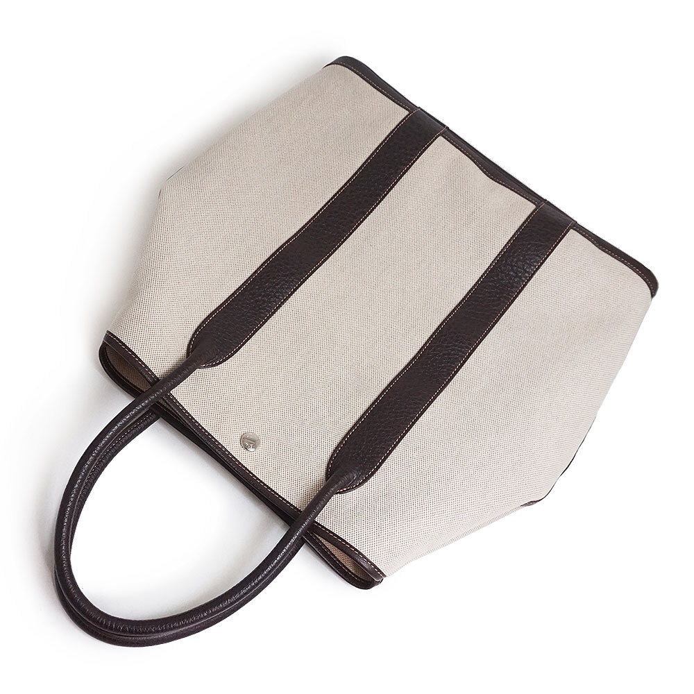 Hermes Garden File 37 Mm Tote Handbag Toile Ash Canvas