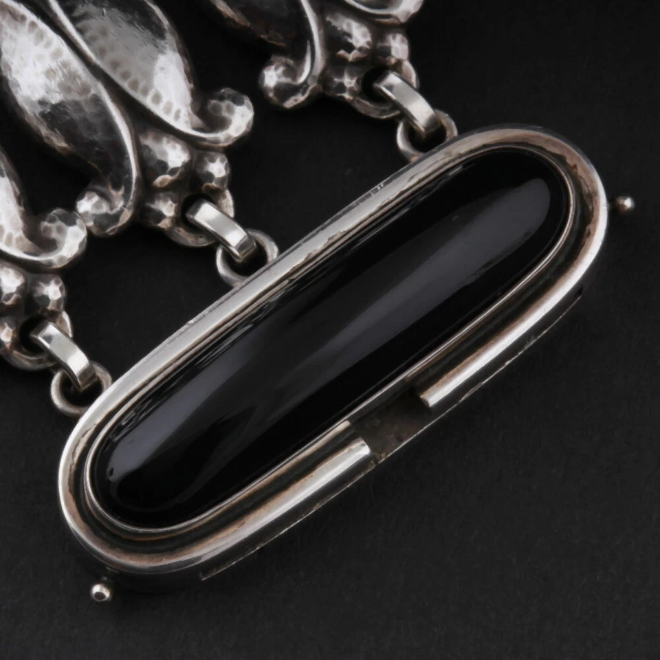 Pulsera de ley GEORG JENSEN con ágata negra # 11, plata, 3 filas. GJ mismo. Foto 2 de 4
