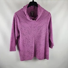 Chico's Top Womens XL Marled Mittered Cowl 3/4 Sleeve Vanda Orchid NWT