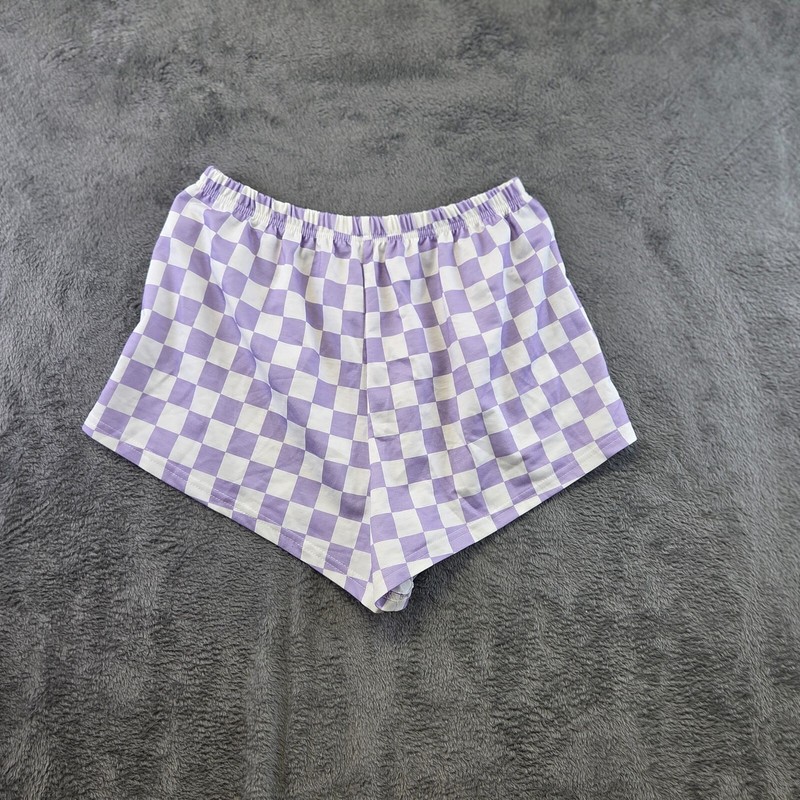 Romwe Summer Shorts Girls Size Medium Purple White Checkered Elastic Waist