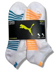 PUMA SOCKS MEN'S - LOW CUT - BLISS 253 - WHITE ORANGE - LARGE 10-13 PACK 6 XX