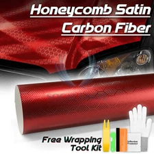 Honeycomb Carbon Fiber Satin Dark Red Hex Auto Sticker Decal Vinyl Wrap Sheet