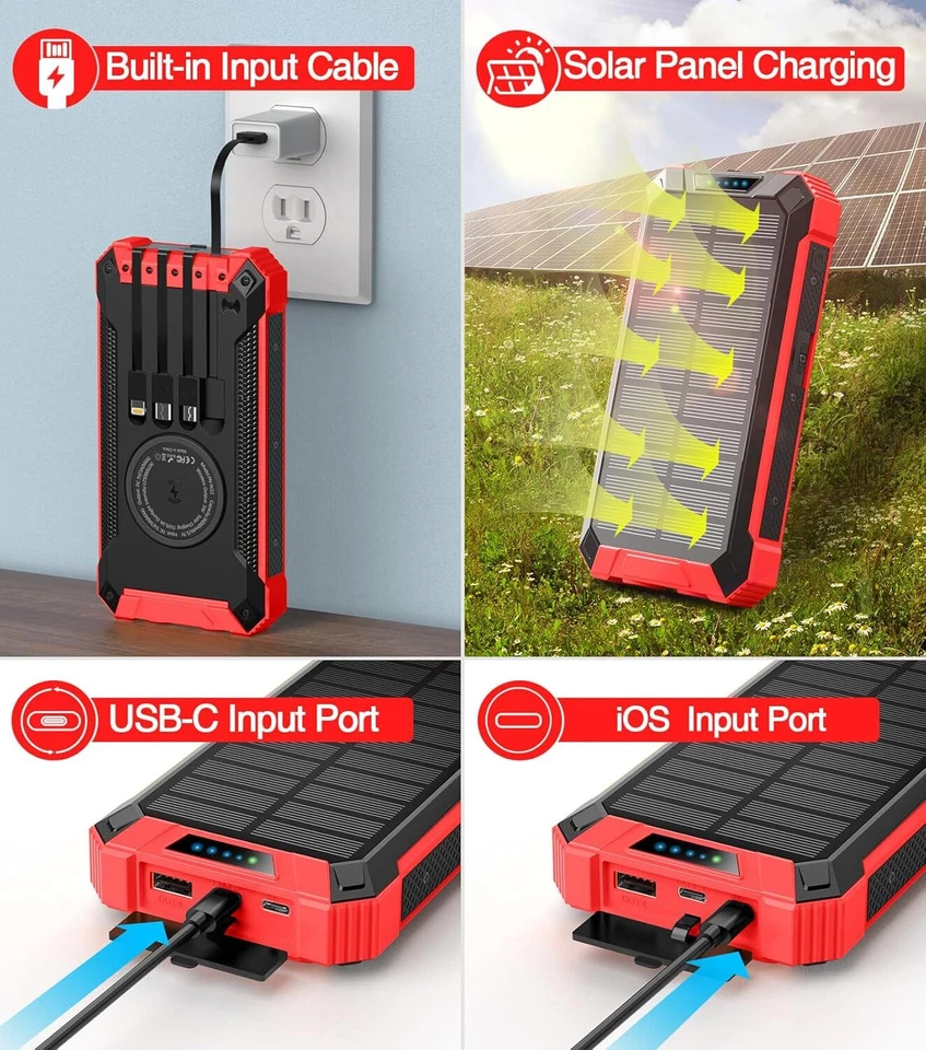 20000mAh Solar Power Bank + Wireless +USB +Type C Phone Charger External Battery - image 4 of 4