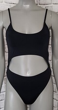 Scoop Neck Cut Out Front Lace Up Back Monokini One Piece Swimsuit Womens Medium