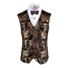 Men Velour Foil Print Waistcoat Vest Sleeveless V-Neck Gilet Formal Jacket Chic