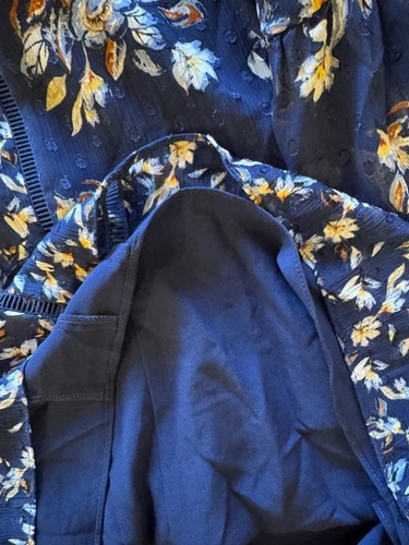 WHBM Dress Women Large Blue Floral Print Tassel Tie Neck Peasant Boho Mini - Picture 10 of 10
