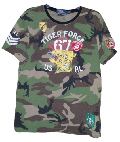 VTG Polo Ralph Lauren T Shirt Men's Medium Camo Tiger Force Graphic Print Patch