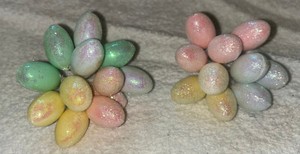 Two (2) Clusters of Glitter Easter Egg Floral Picks/Cake Topper/Cupcake Toppers!