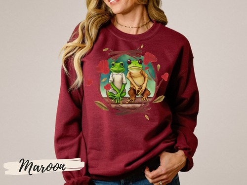 Frog and Toad Sweatshirt, Watercolor Print of Frog and Toad Sitting on a Log, Fr - Picture 7 of 15