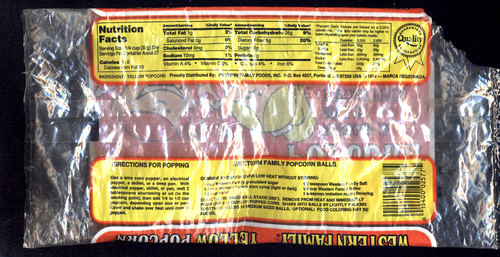 Vintage WESTERN Family YELLOW 2lb POPCORN Plastic BAG Empty 1994 - Picture 2 of 2