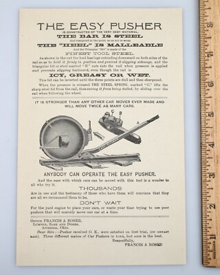 1890er Faltblatt Ad E. H. Stafford Co. The Easy Railroad Car Pusher Grand Rapids MI
