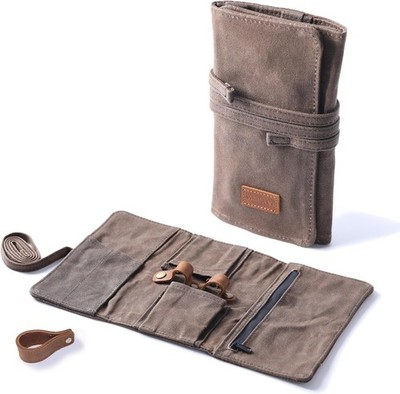 Waxed Canvas Tobacco Smoking Pipe Pouch with Leather Pipe Stand, Travel Pipe Cas