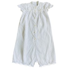 Vintage Handmade Linen Christening Baptism Baby Gown 0-6 Months White Lace Trim