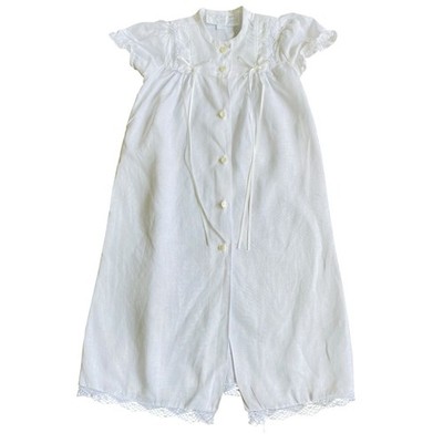 Vintage Handmade Linen Christening Baptism Baby Gown 0-6 Months White Lace  Trim | eBay