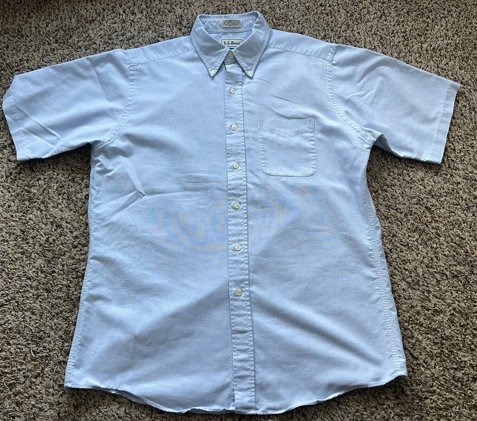 Camisa vintage LL Bean para hombre 16,5 azul con botones manga corta '00 Foto 2 de 4