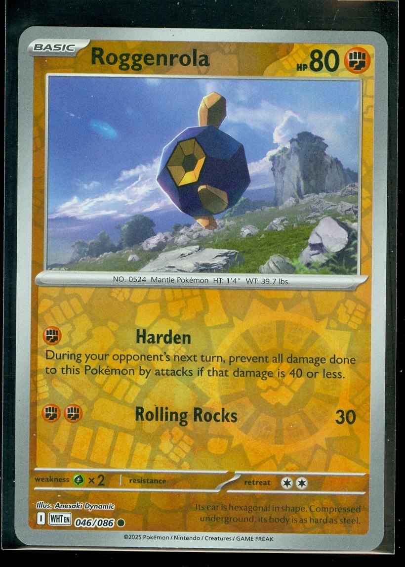 Pokemon ROGGENROLA 046/086 - White Flare - Rev Holo - MINT