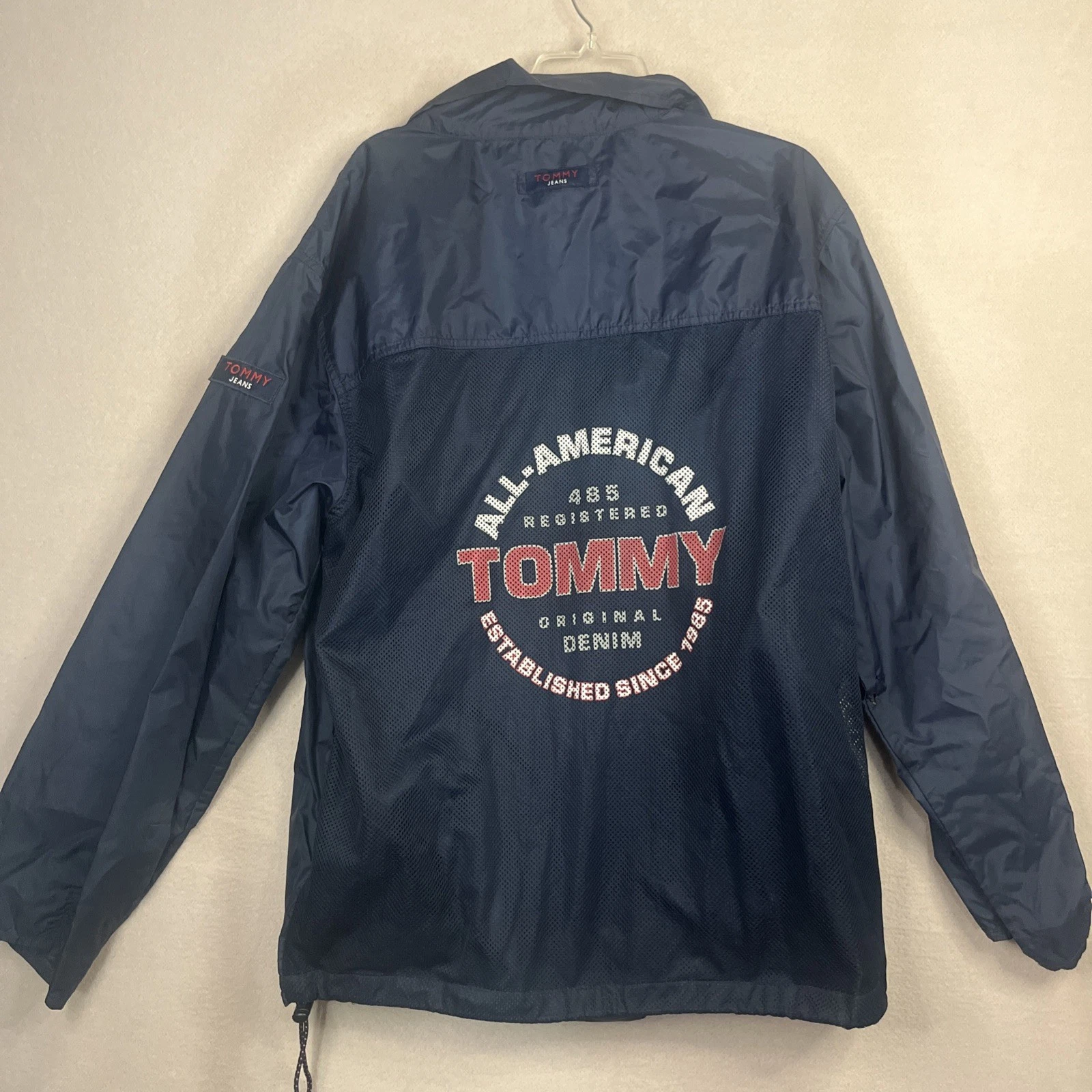 Tommy Hilfiger Y2K Windbreaker Jacket Mens Large Blue Mesh Lined Nylon