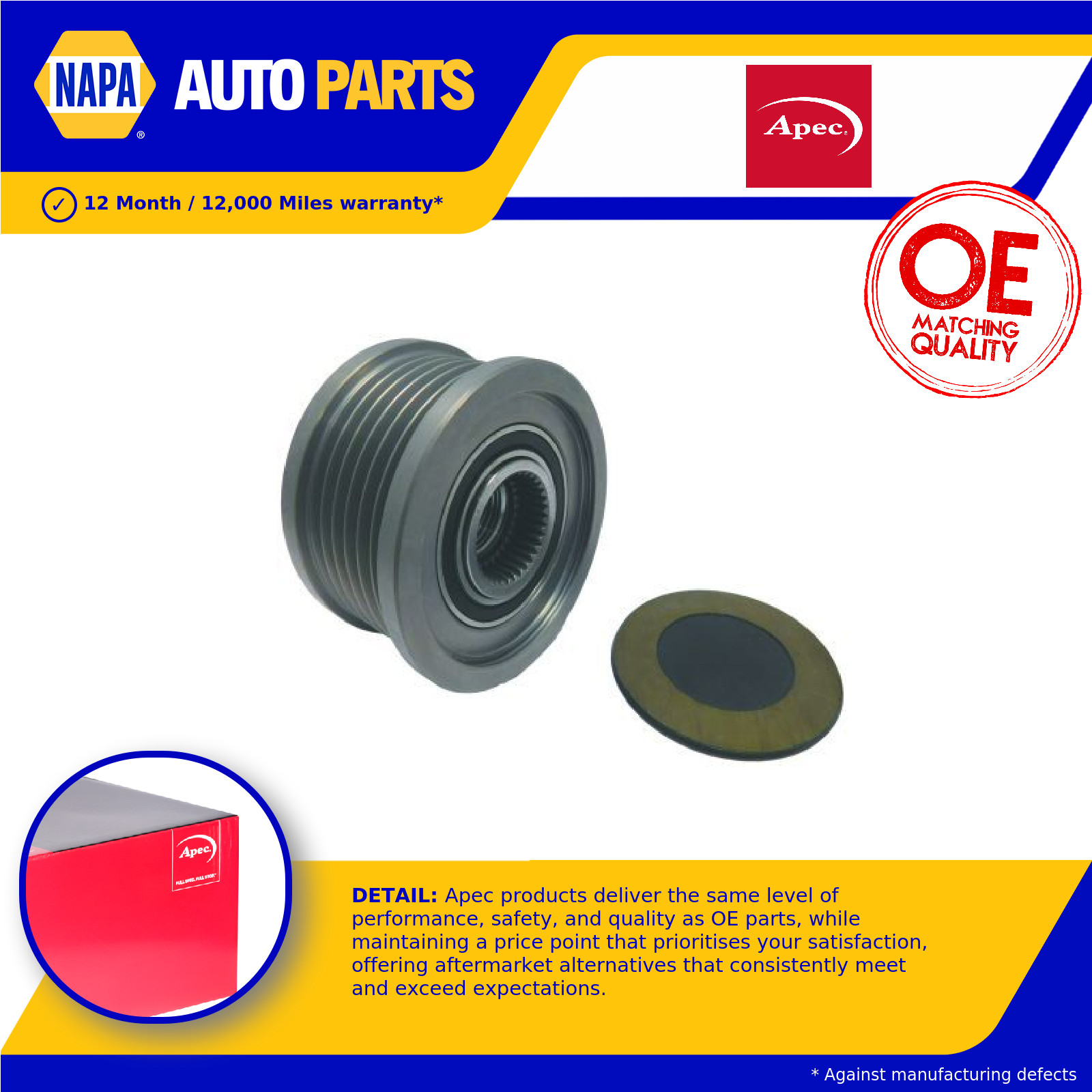 Overrunning Alternator Pulley AOP1125 Apec Clutch 46748353 46809068 77363948 New