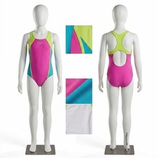 Speedo Girls Size 12 One Piece Swimsuit Racerback Pink Lime Blue Mesh 90s VTG